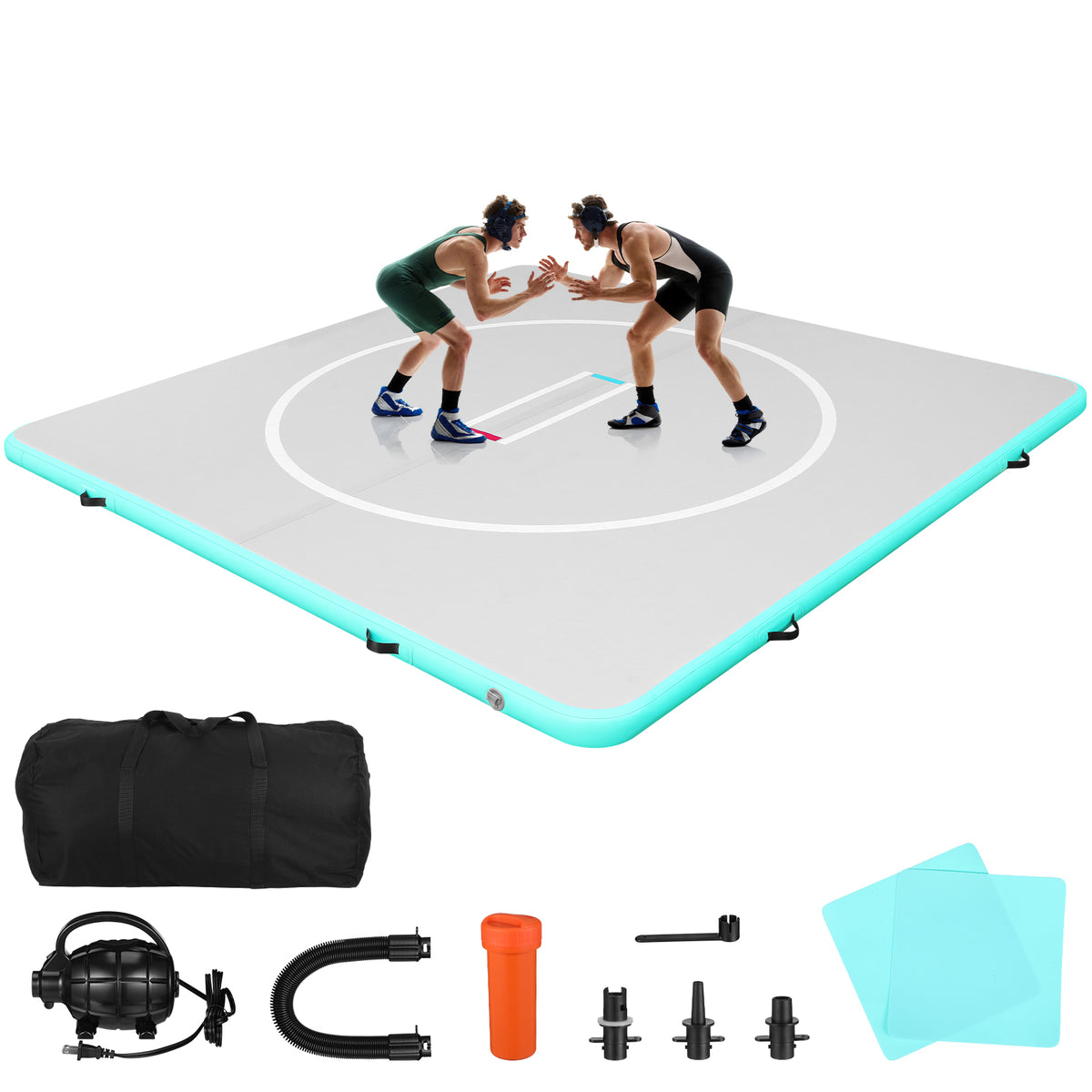 SHINEOFI 9.84*9.84ft Wrestling Mat Martial Arts Thick Mat for Home Gym Exercise PVC or Inflatable Training Mats with Circles for Gymnastics Tatami white