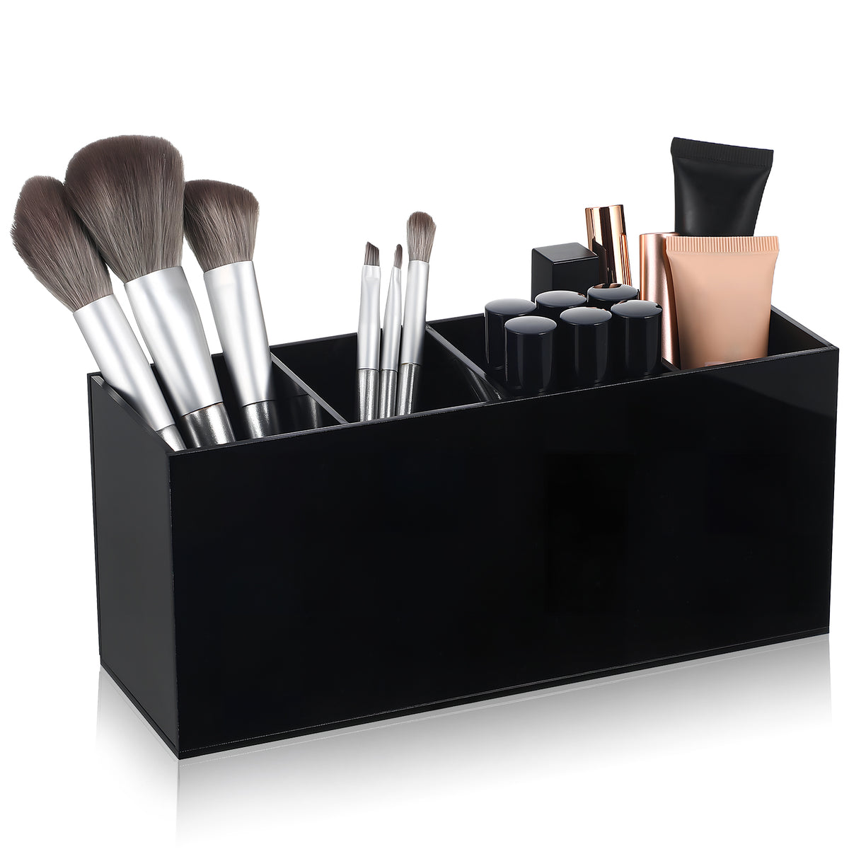 SHINEOFI Pen Holder Desk Organizer 4-Compartment Acrylic Pencil Holder for Makeup Brushes Stationery Office Supplies