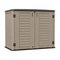 SHINEOFI Outdoor Storage Shed - Horizontal Storage Box Waterproof for Garden, Patios, Backyards, Multi-Opening Door for Easy Storage of Bike, Garbage Cans, Tools, Lawn Mower, Brown, 26 Cubic Feet
