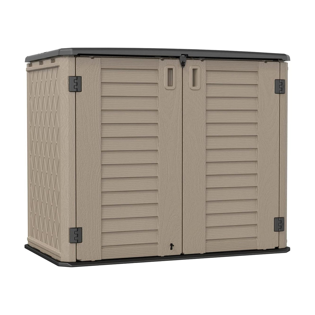 SHINEOFI Outdoor Storage Shed - Horizontal Storage Box Waterproof for Garden, Patios, Backyards, Multi-Opening Door for Easy Storage of Bike, Garbage Cans, Tools, Lawn Mower, Brown, 26 Cubic Feet