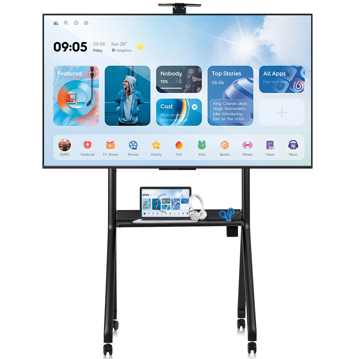 SHINEOFI Smart Board Stand Mobile for 42-86 Inch Interactive Whiteboard, Lockable Wheels, Black, 1-Count
