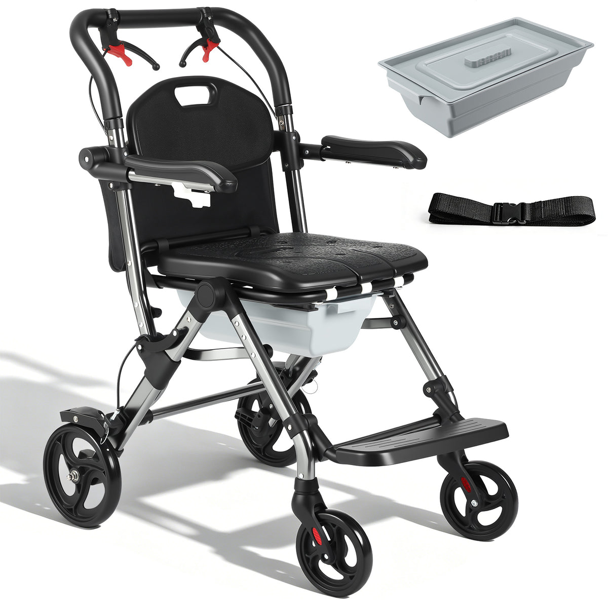 SHINEOFI 3 in 1 Adjustable Height Bedside Commode with Shower Chair