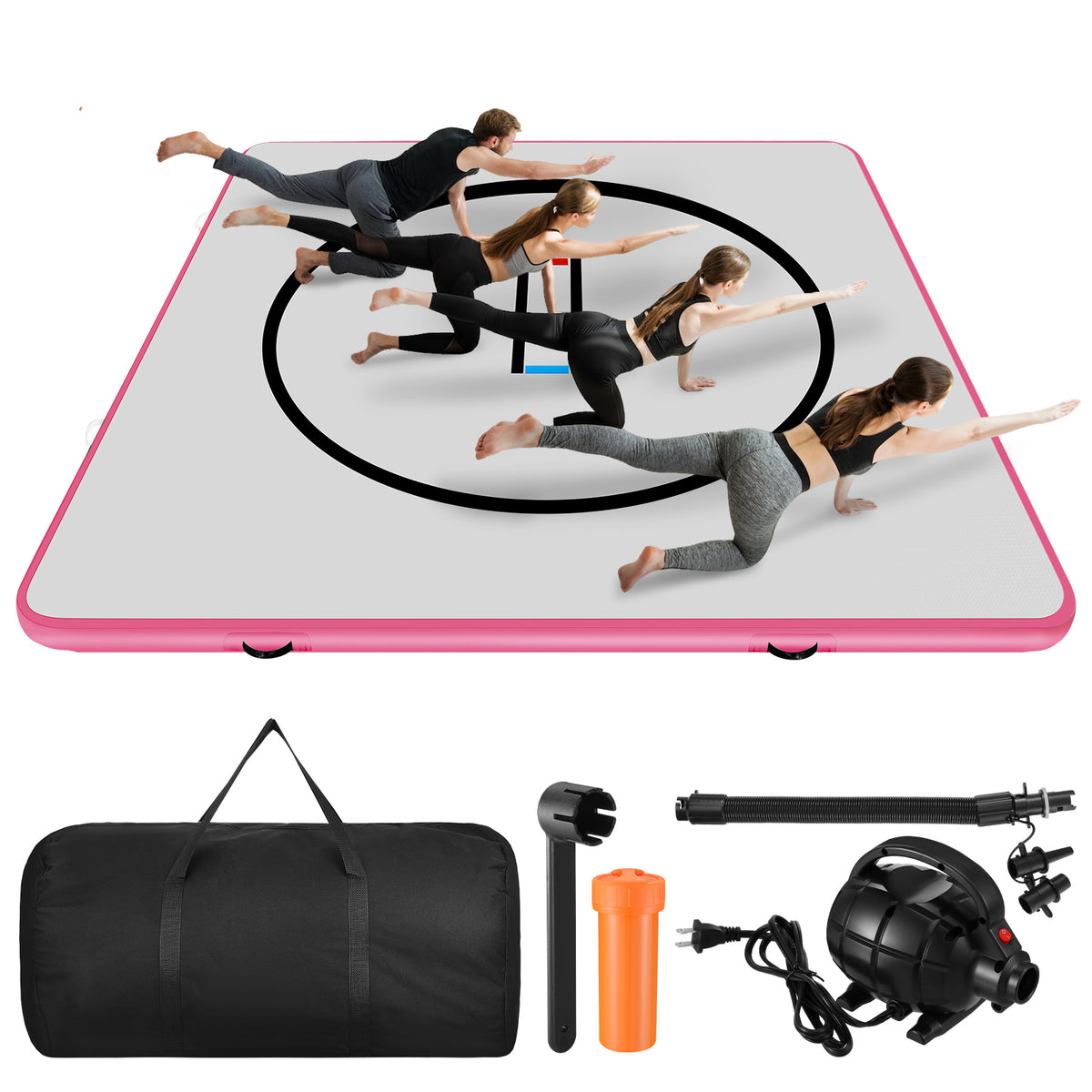 SHINEOFI 9.84*9.84ft Wrestling Mat Martial Arts Thick Mat for Home Gym Exercise PVC or Inflatable Training Mats with Circles for Gymnastics Tatami pink