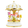SHINEOFI Carousel Music Box Glittering Rotating Wooden Horse Flashing Music Box Beige Desktop Ornament Gift for Valentine