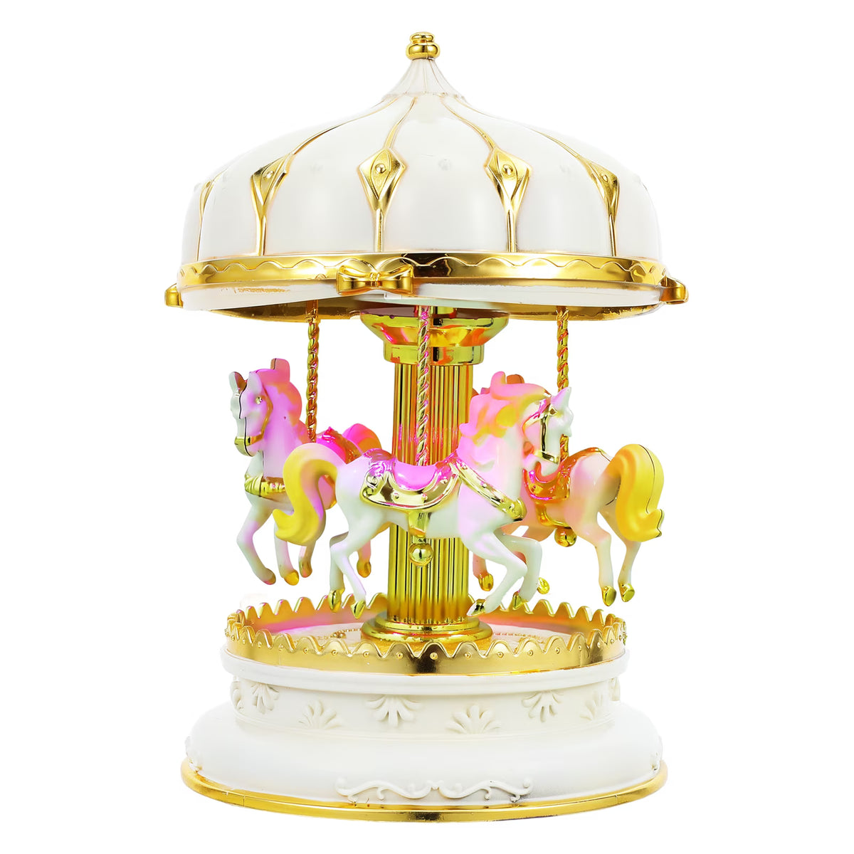 SHINEOFI Carousel Music Box Glittering Rotating Wooden Horse Flashing Music Box Beige Desktop Ornament Gift for Valentine