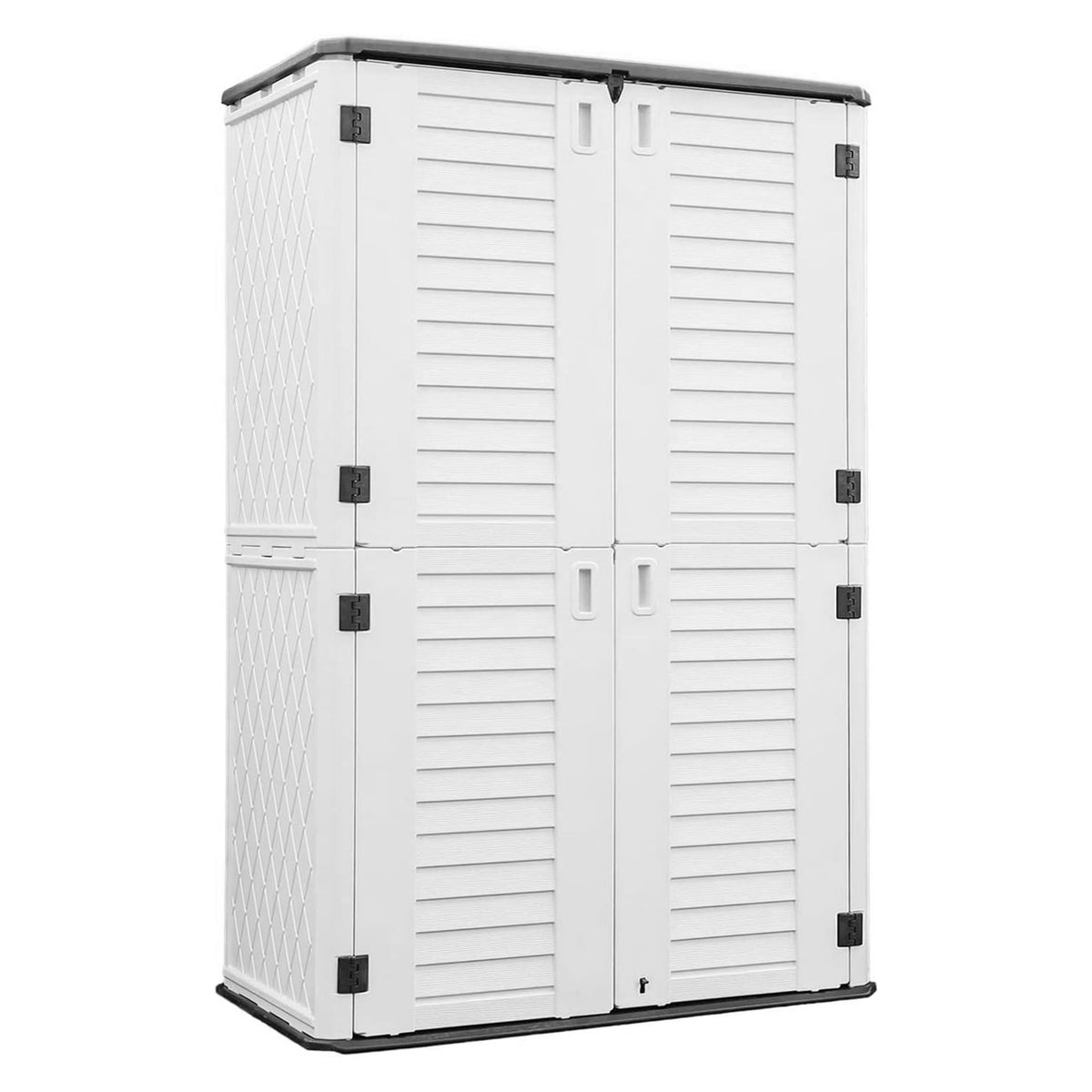SHINEOFI Outdoor Storage Cabinet Waterproof, Resin Vertical Outdoor Storage Shed for Patio Furniture, Garden Tools, Pool Accessories, Mower Storage (66 Cu.ft, White)