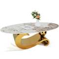 SHINEOFI White Coffee Table with Marble Top for Living Room,Oval Coffee Table with Modern Center Table for Office Home