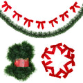 SHINEOFI 50ft Christmas Garland Artificial Pine Garland Set,7 Pre-Attached Velvet Bows & Bells, Christmas Decorations Indoor/Outdoor
