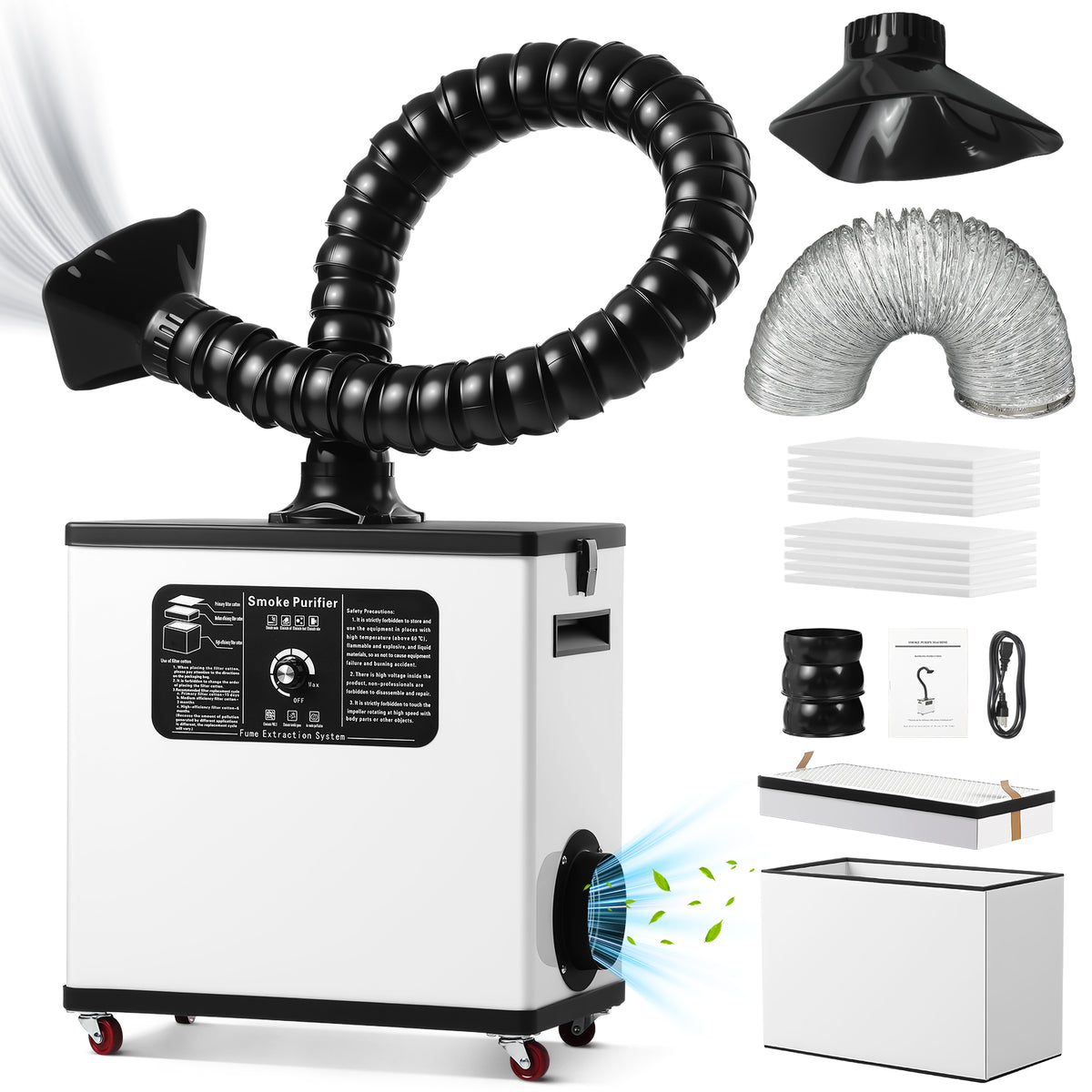 SHINEOFI Fume Extractor with Powerful Suction, High Speed 17m/s Airflow for Solder Fume Extraction Smoke Purifier for Odor Removal Compatible with Laser Engraving and 3D Printing US Plug