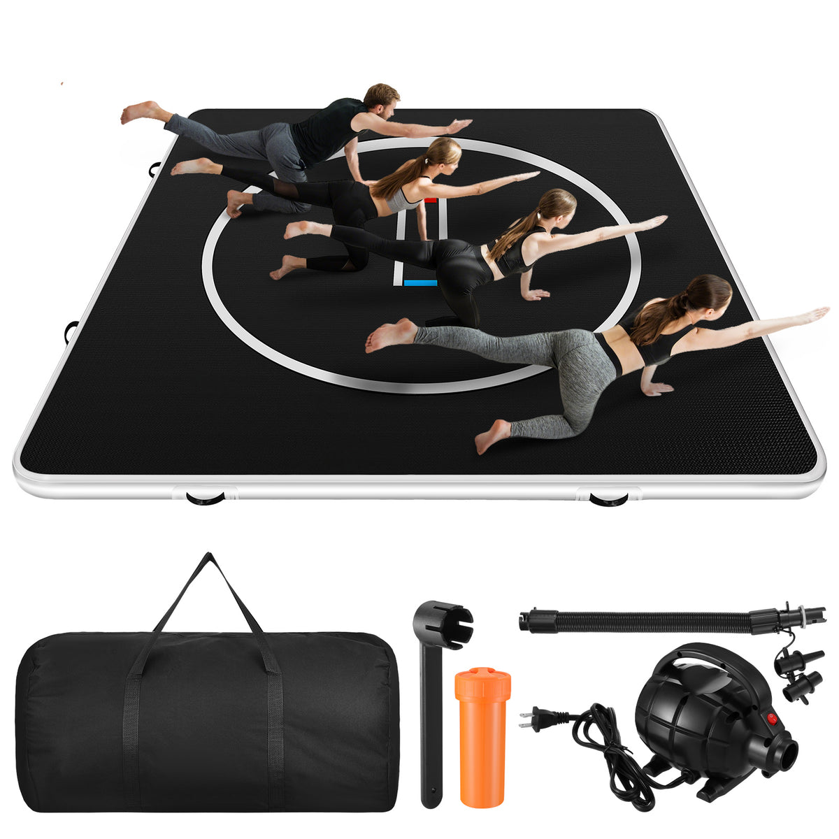 SHINEOFI 9.84*9.84ft Wrestling Mat Martial Arts Thick Mat for Home Gym Exercise PVC or Inflatable Training Mats with Circles for Gymnastics Tatami black
