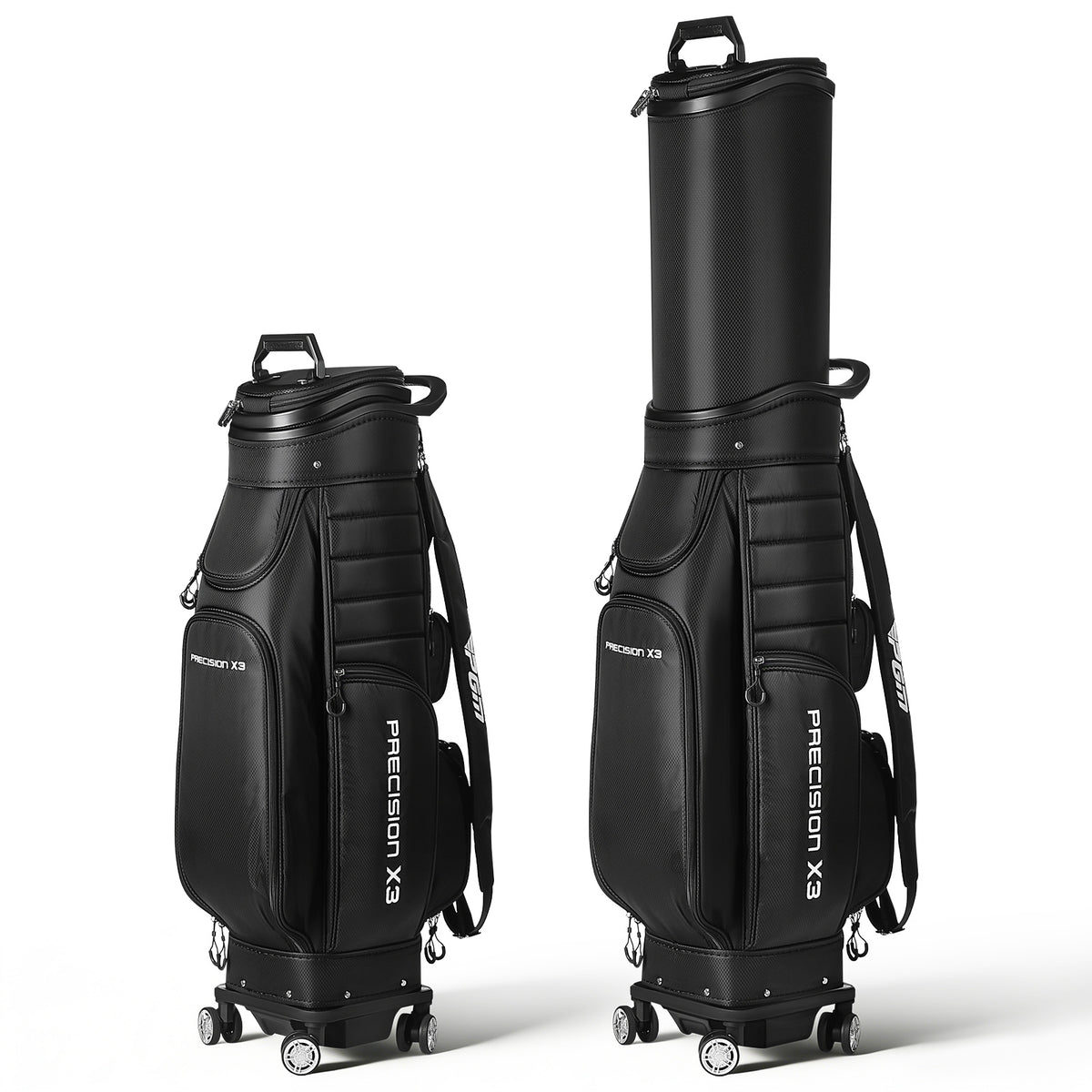 SHINEOFI Golf Cart Bag with Retractable Wheels & Locking Chassis Integrated Handgrip Spacious for 13 Clubs Includes Rain Cover Black Gift for Men Women