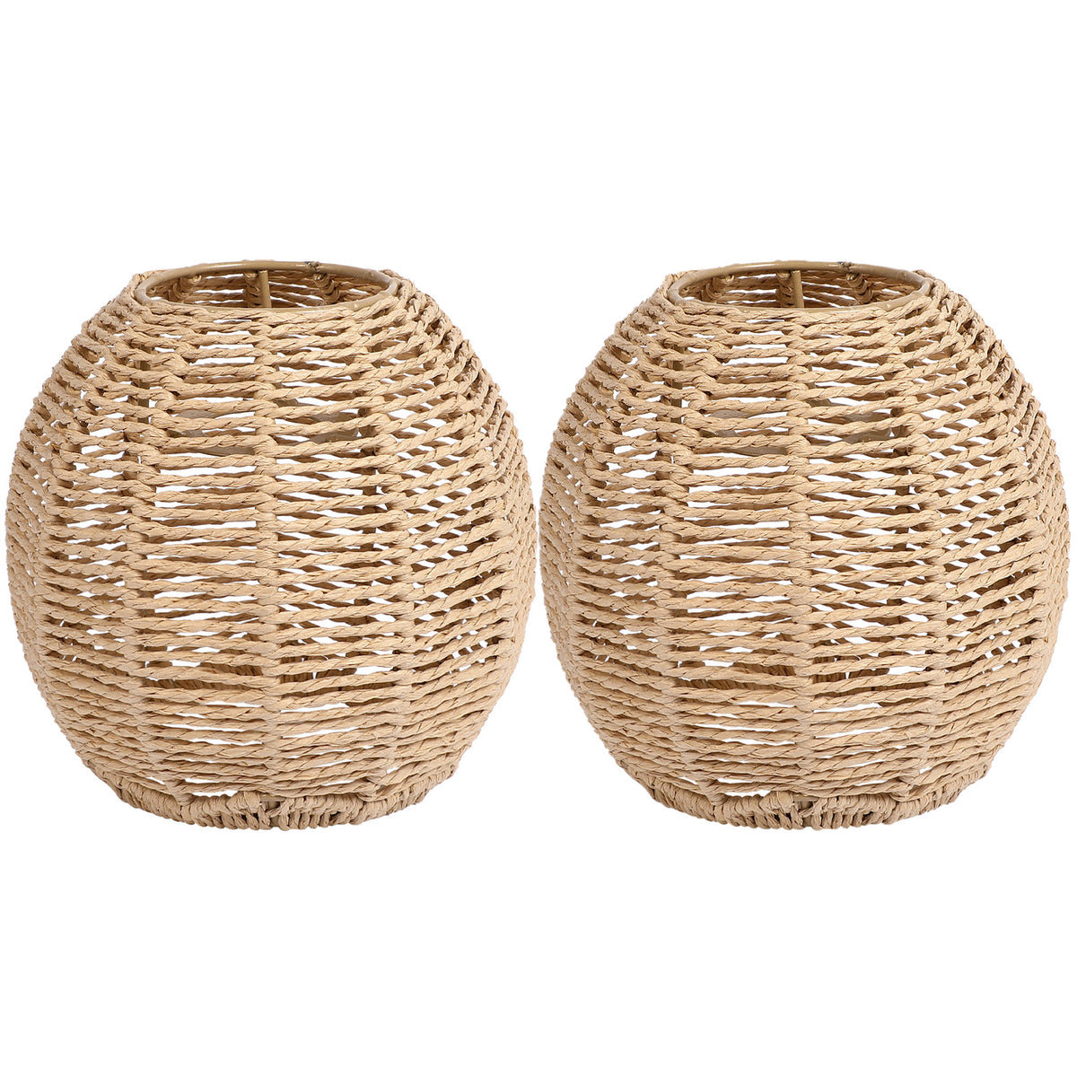 SHINEOFI 2pcs Imitation Rattan Woven Lampshade ¨C Hanging Lamp Cover for Pendant Light ¨C Farmhouse Rustic Chandelier Cover (E27)